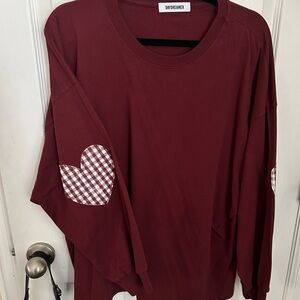 Daydreamer Burgundy Top with Checkered Heart Accents